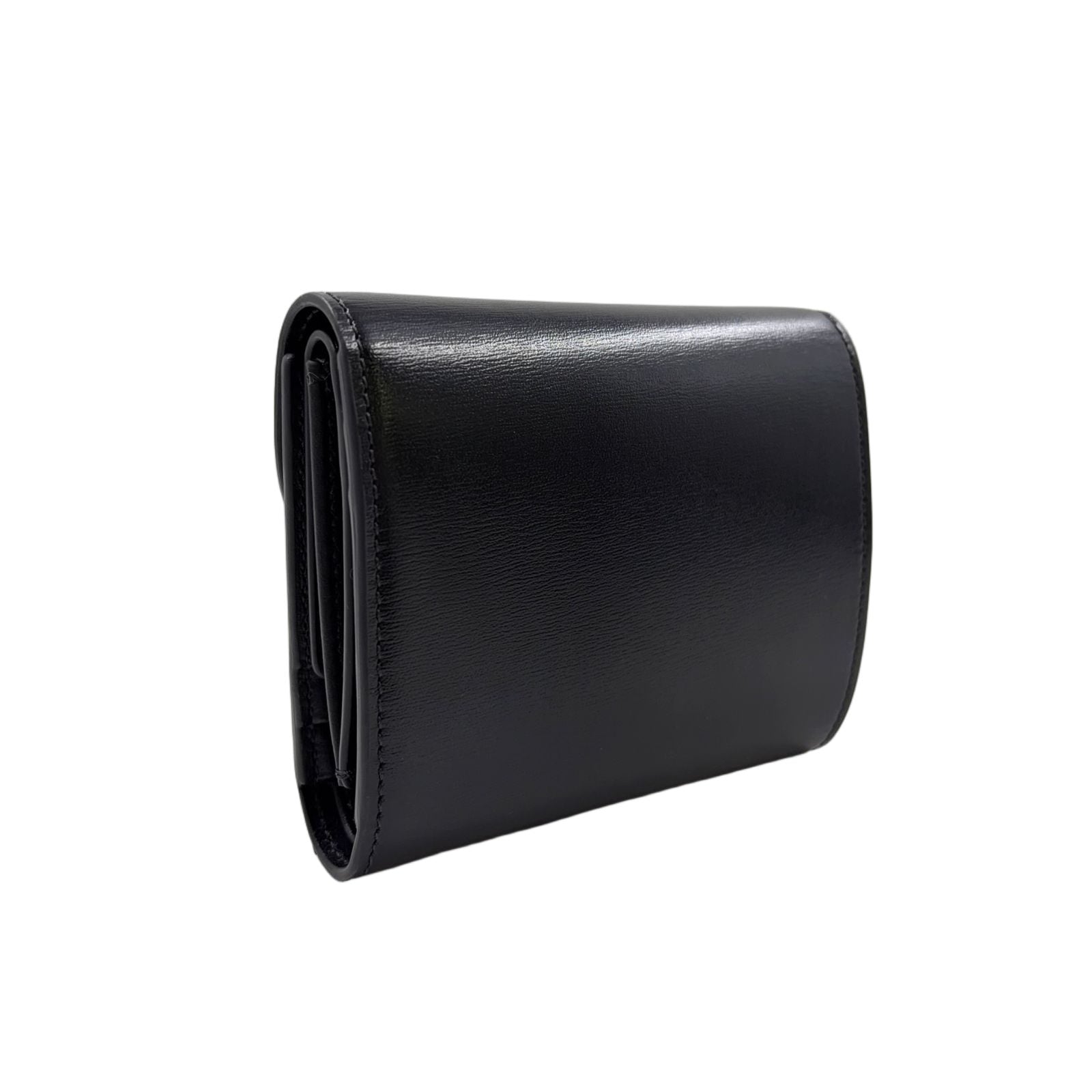 Celine Triomphe Small Flap Leather Black Wallet Gold — view 2