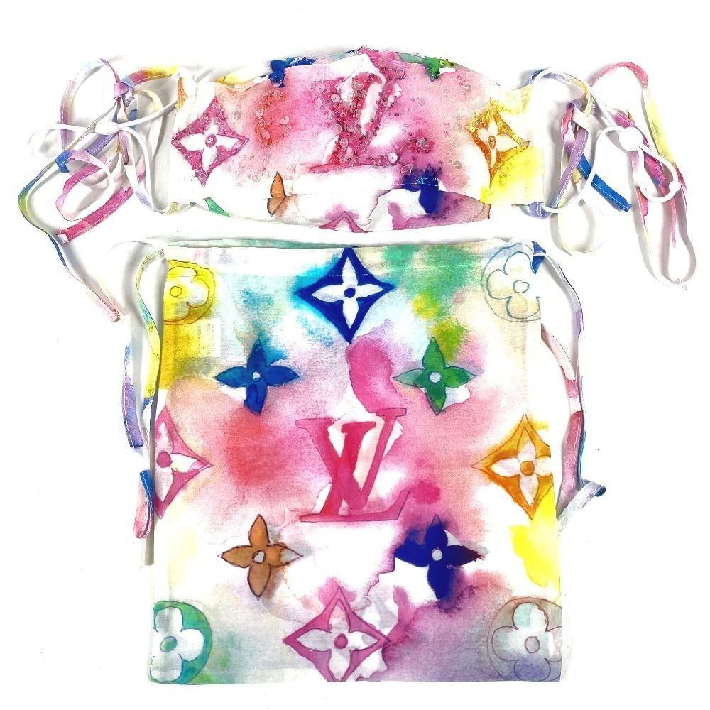 Louis Vuitton Mask Cover Drawstring Pouch Set Cotton Sequins
