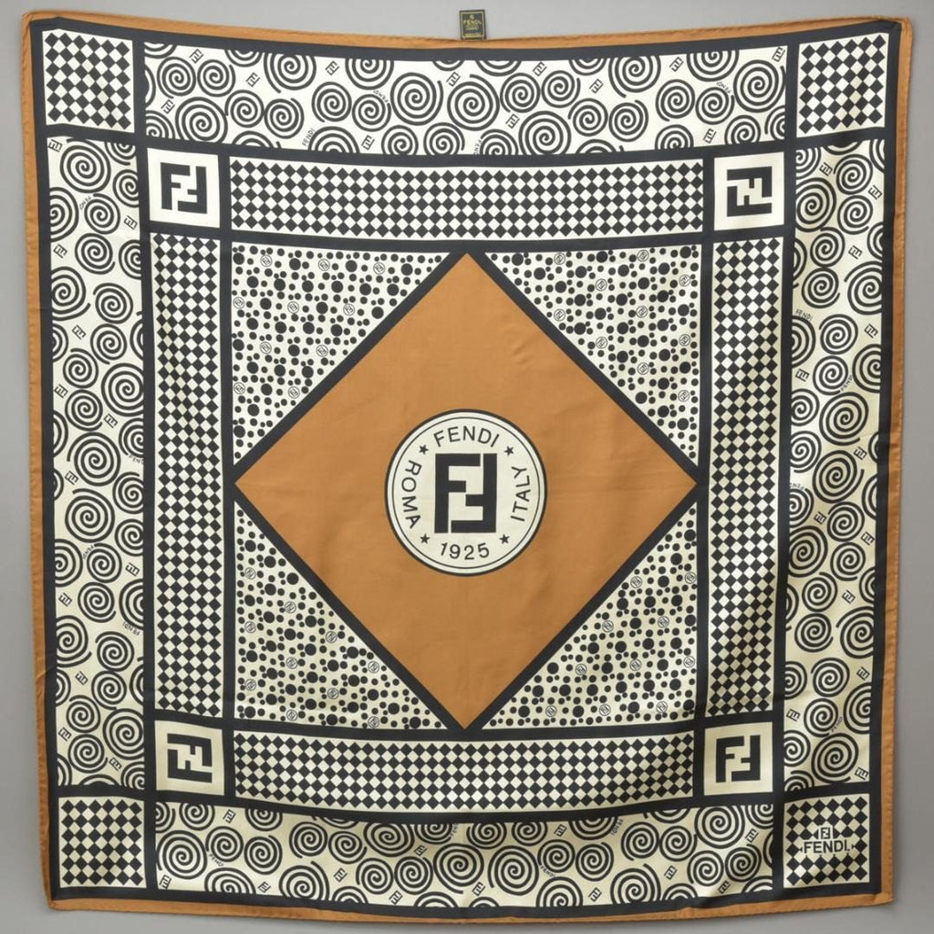 Fendi Zucca Scarf 90 Silk Brown Black
