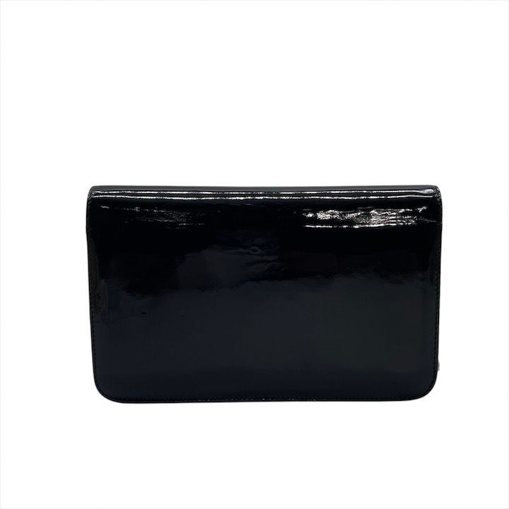 Chanel CC Logo Patent Chain Shoulder Bag Black Push Lock — view 2