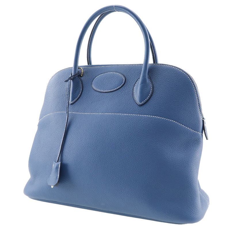 Hermes Bolide 37 g Engraved Taurillon Clemence Blue Handbag — view 2