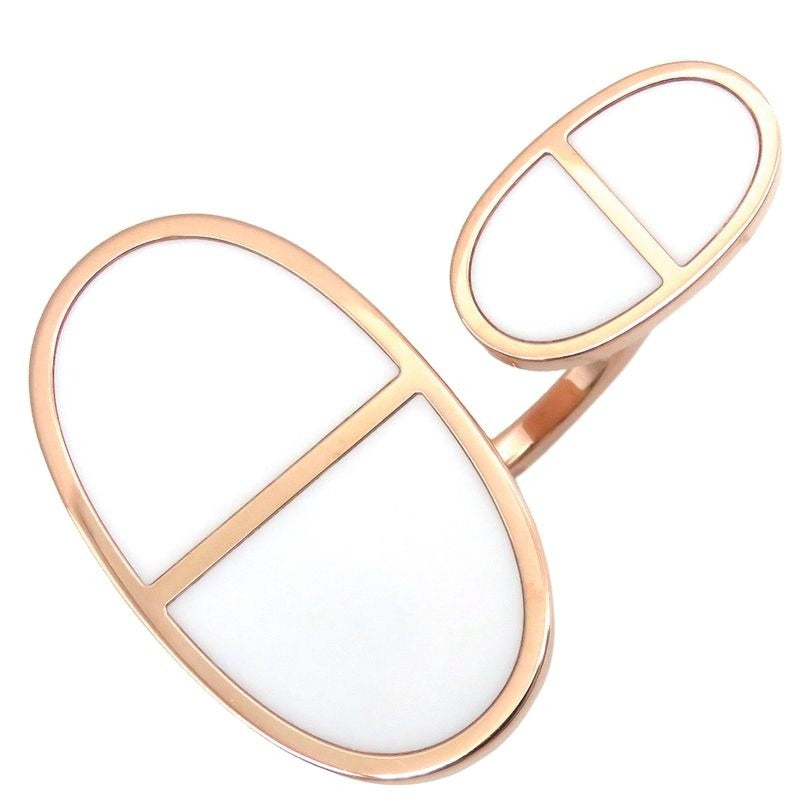 Hermes Ring Chaine D'ancre Verso 18K Pink Gold White Ceramic