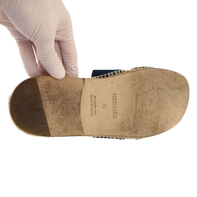Hermes Antigua Sandals Espadrille Calf Sole Navy 40 — view 4