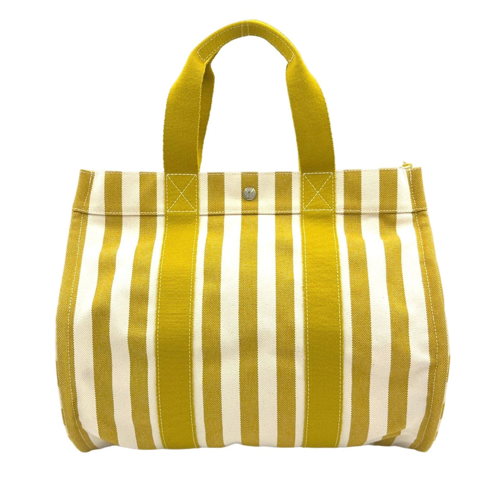 Hermes Cannes Canvas Yellow White Tote Silver