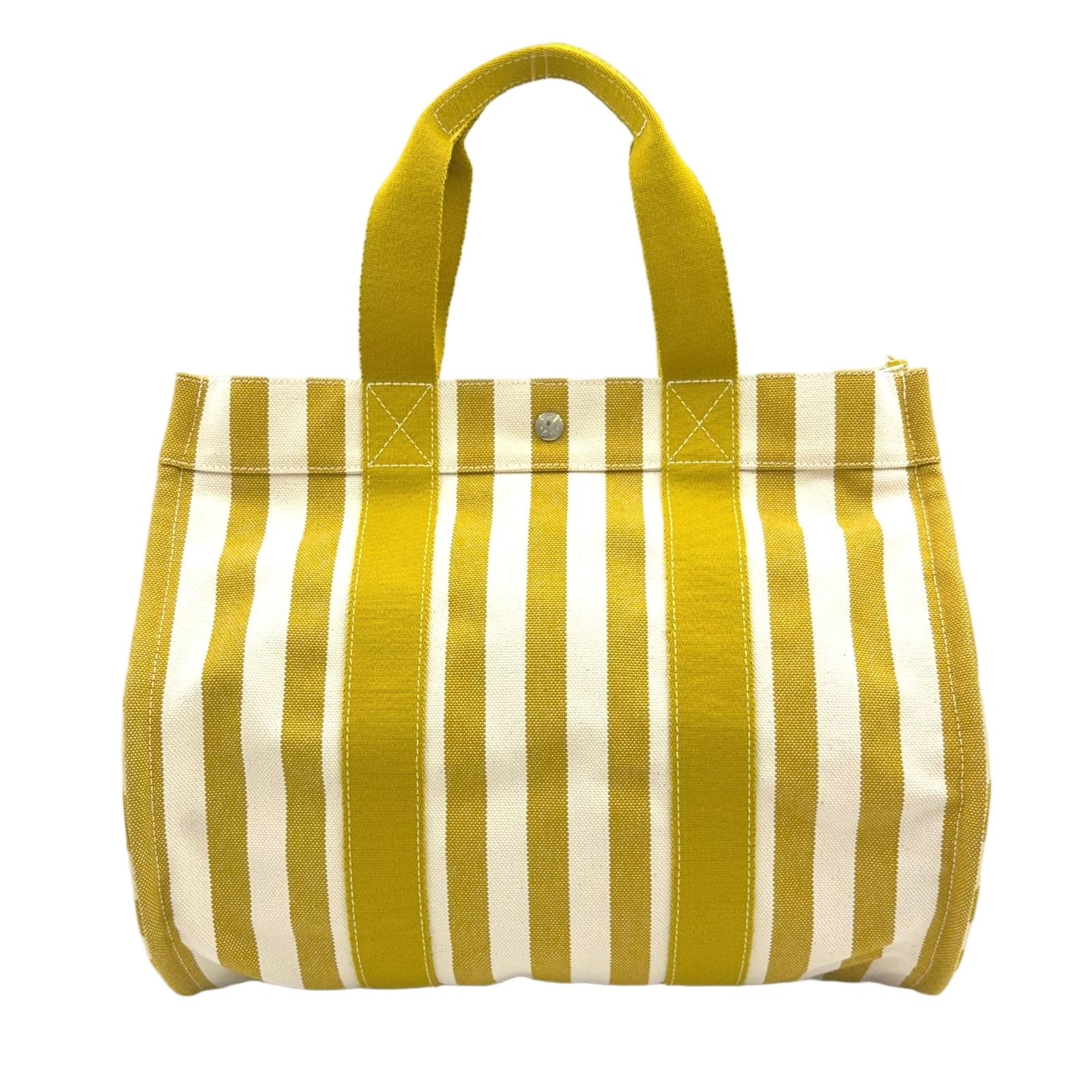 Hermes Cannes Canvas Yellow White Tote Silver