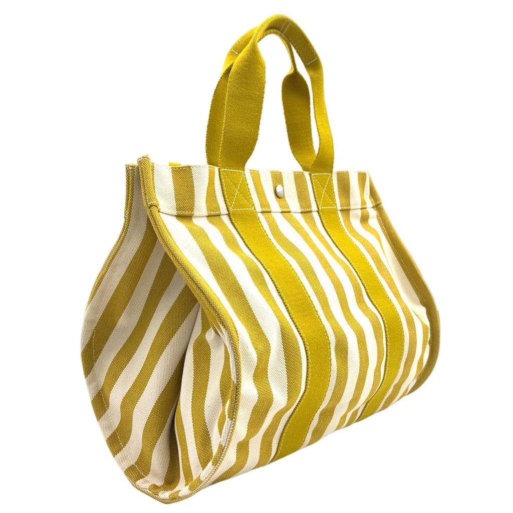 Hermes Cannes Canvas Yellow White Tote Silver — view 2