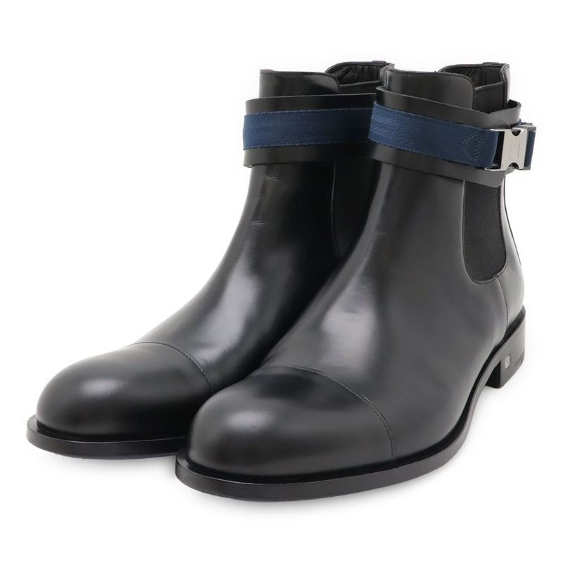 Louis Vuitton Ankle Belt Side Gore Short Boots Black Blue 8 1 2