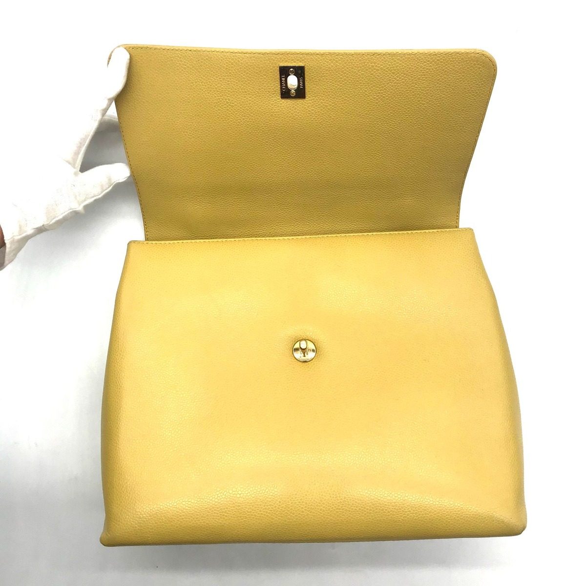 Chanel Caviar Leather CC Logo Hand Bag Yellow — view 7