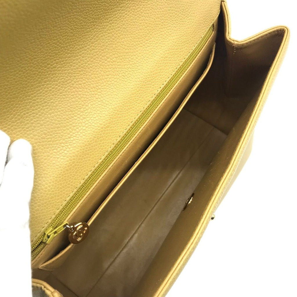 Chanel Caviar Leather CC Logo Hand Bag Yellow — view 8