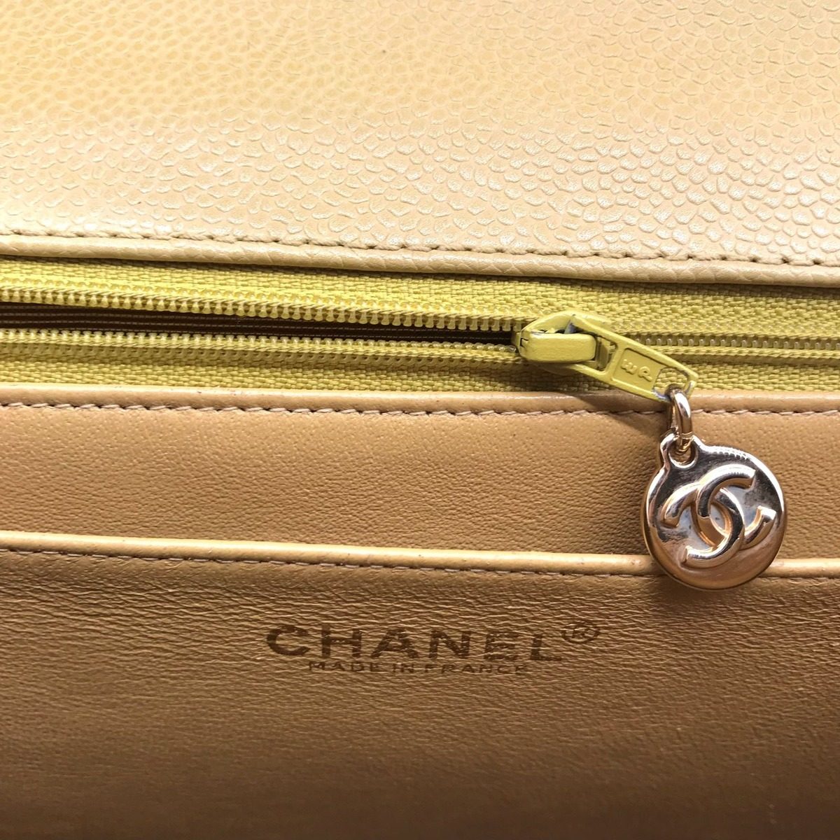 Chanel Caviar Leather CC Logo Hand Bag Yellow — view 9