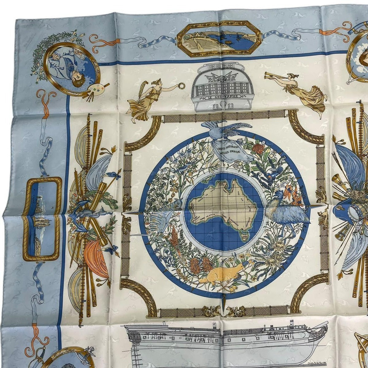 Hermes Scarf Silk Carre 90 le Geographe Geographer Blue — view 3