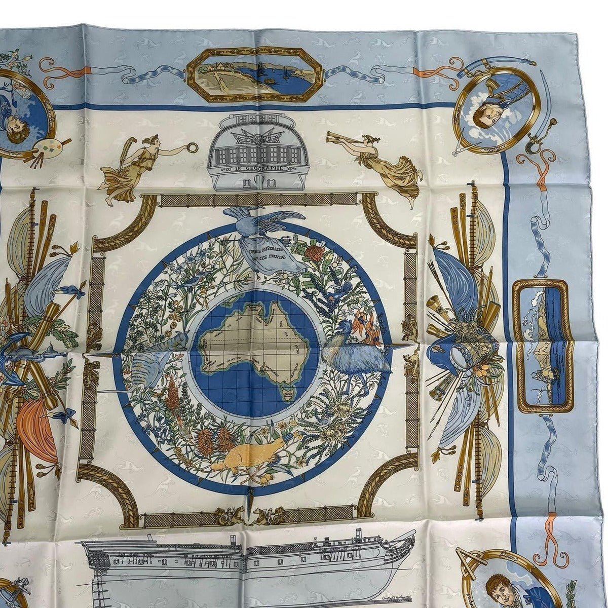 Hermes Scarf Silk Carre 90 le Geographe Geographer Blue — view 4