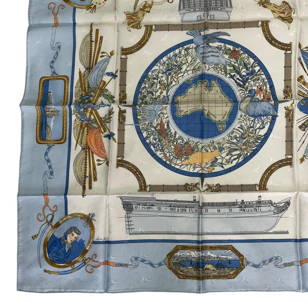 Hermes Scarf Silk Carre 90 le Geographe Geographer Blue — view 5