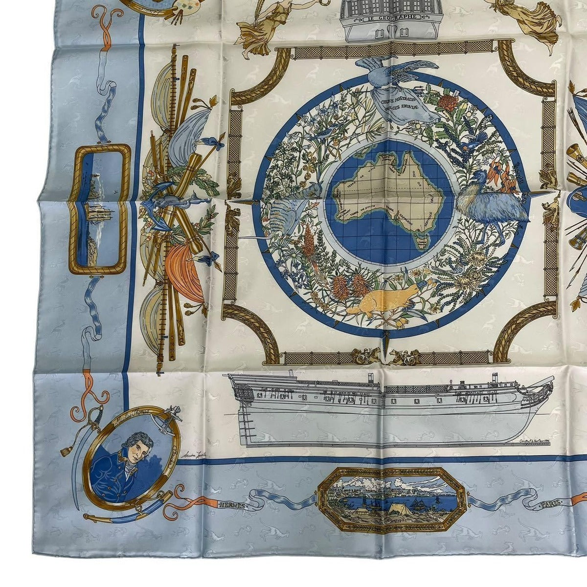 Hermes Scarf Silk Carre 90 le Geographe Geographer Blue — view 5