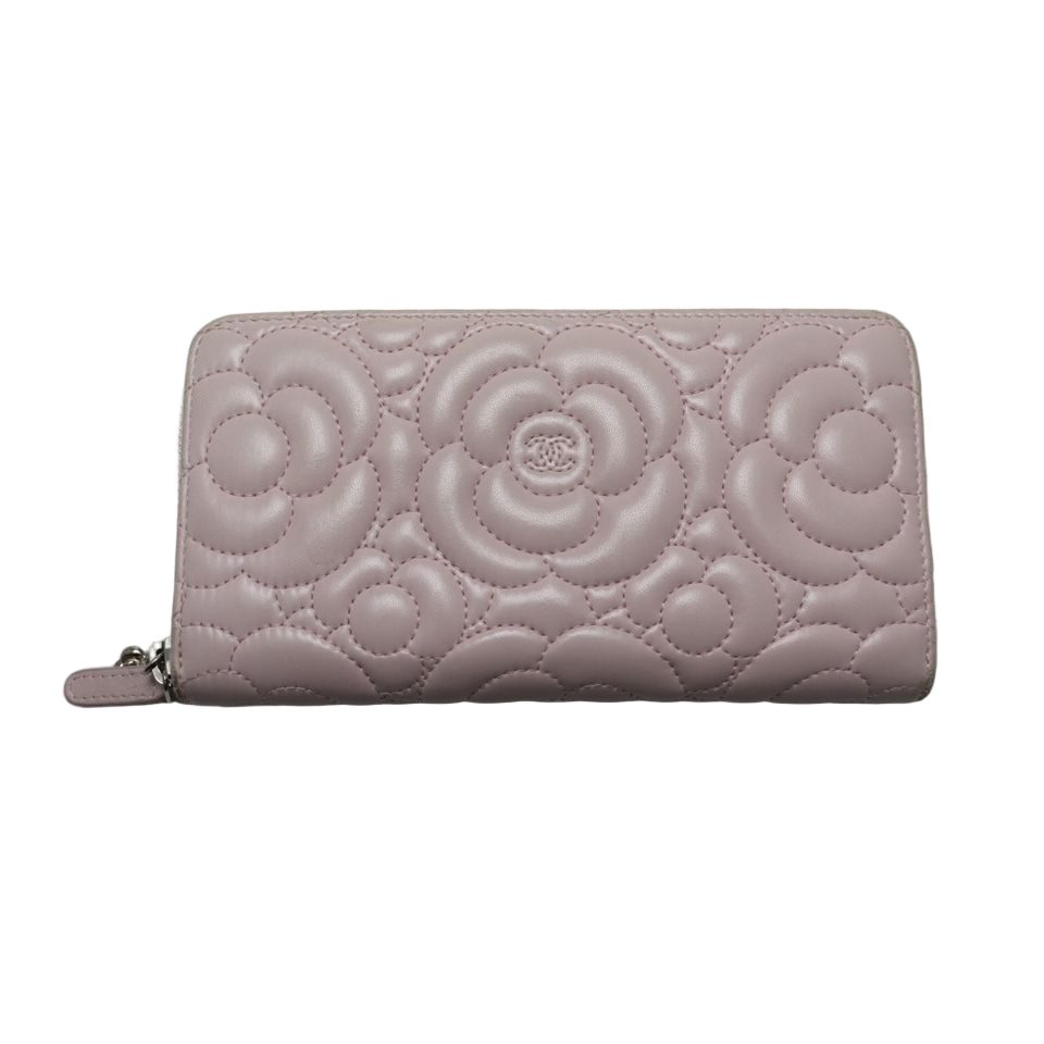 Chanel 24 Camellia GD Leather Zip Around Wallet