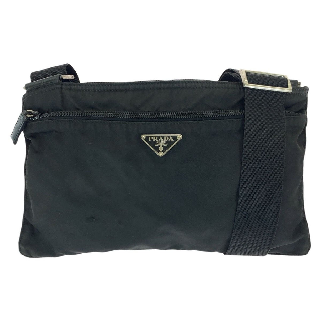 Prada Tessuto Black Silver Nylon Shoulder Bag