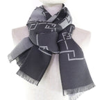 Fendi Wool Angora Blend FF Pattern with Fringe Shawl Scarf Gray — view 4