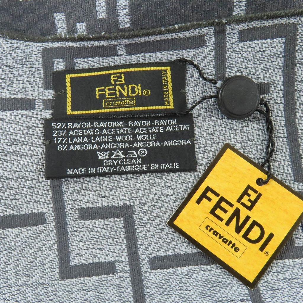 Fendi Wool Angora Blend FF Pattern with Fringe Shawl Scarf Gray — view 5