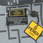 Fendi Wool Angora Blend FF Pattern with Fringe Shawl Scarf Gray — view 5