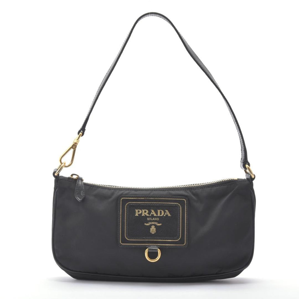 Prada Shoulder Bag Nylon Saffiano Leather Black Pouch — view 2