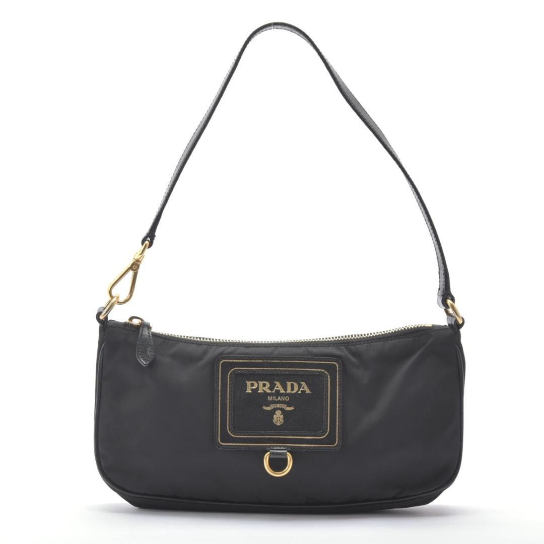 Prada Shoulder Bag Nylon Saffiano Leather Black Pouch — view 2