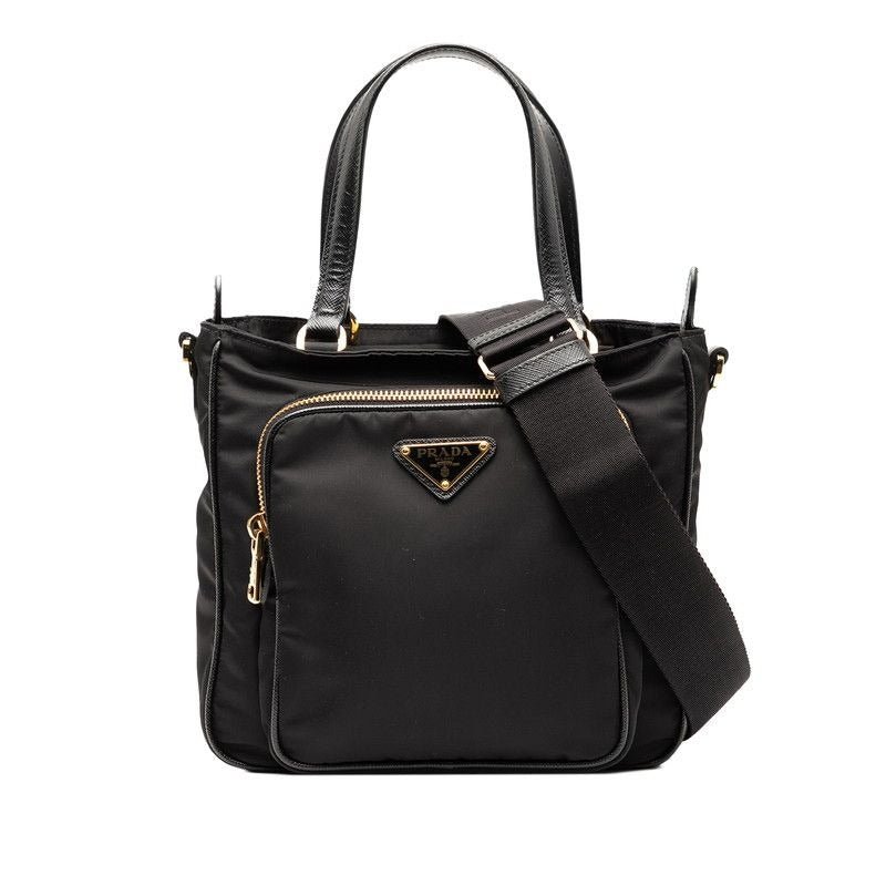 Prada Triangle Logo Plate Shoulder Bag 2-Way 1 Bg308 Black Nylon Leather