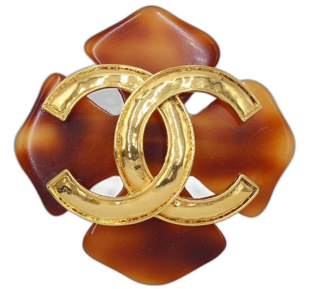 Chanel CC Logo Tortoiseshell Cross Motif Brooch