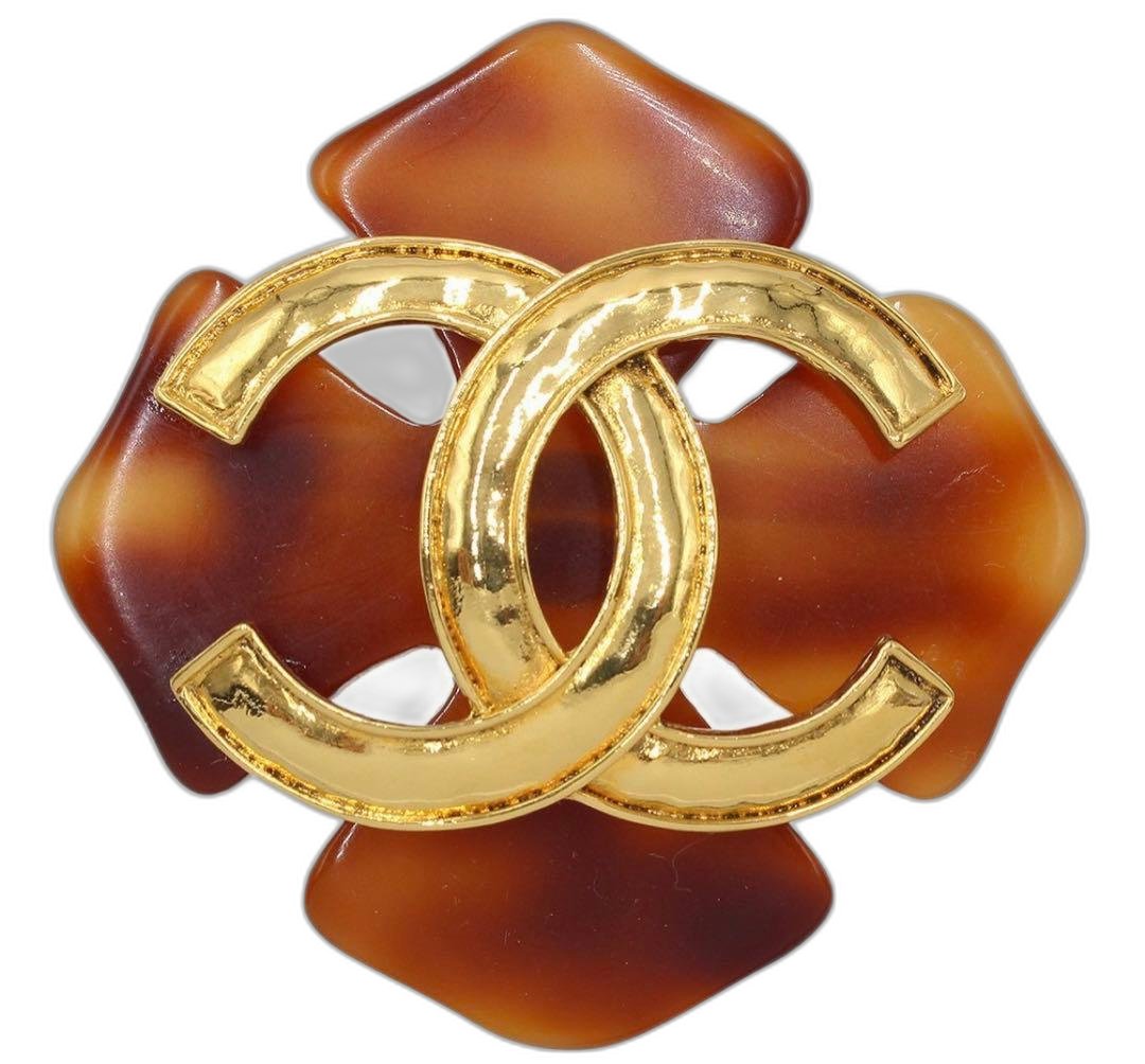 Chanel CC Logo Tortoiseshell Cross Motif Brooch
