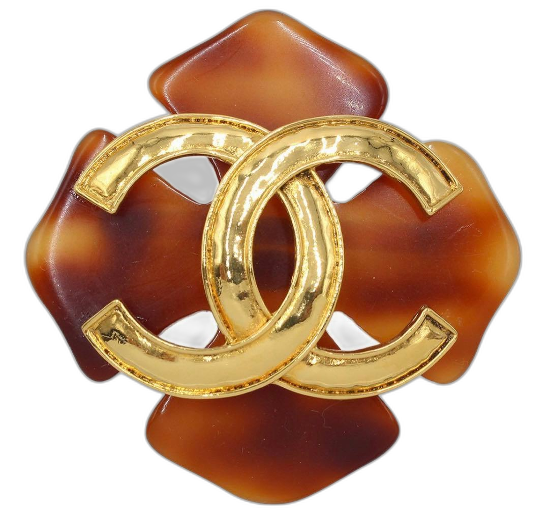 Chanel CC Logo Tortoiseshell Cross Motif Brooch