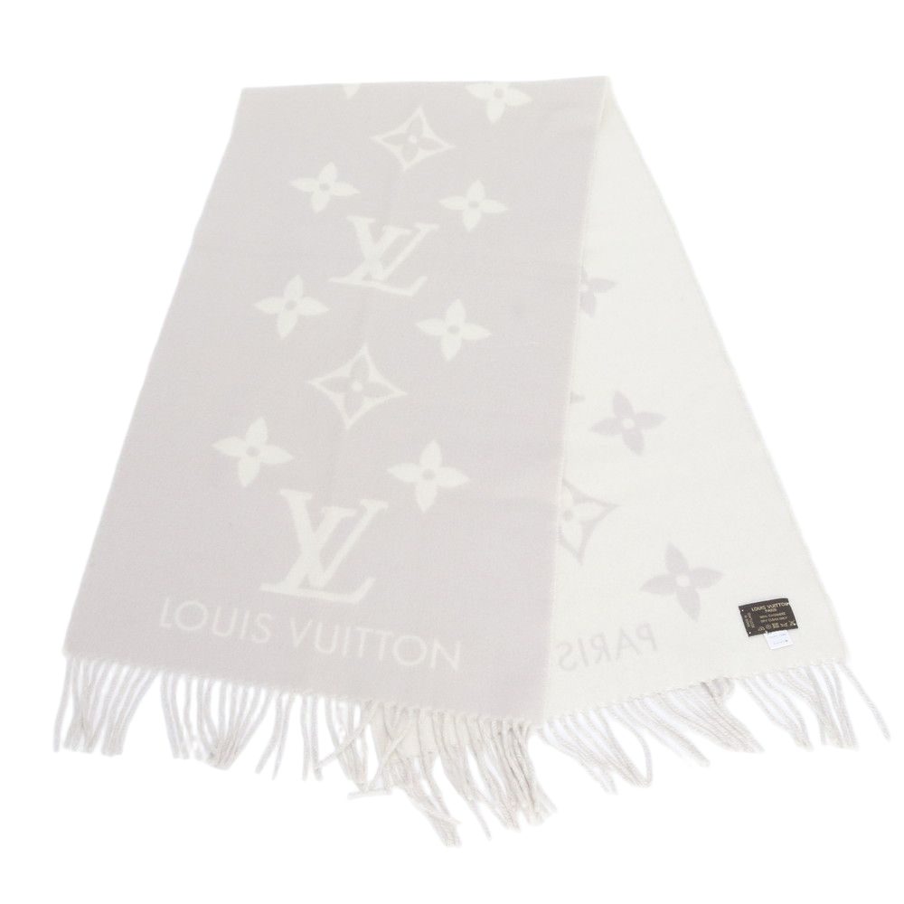 Louis Vuitton Tagged Monogram Scarf Reykjavik Cashmere 100% Shawl Large Gray