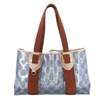 Celine Macadam Tote Vinyl Canvas Leather Blue Brown Vintage