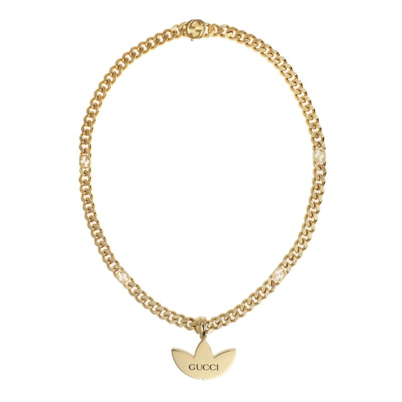 Gucci Adidas Collaboration Necklace Trefoil Golmette Chain Gold Black