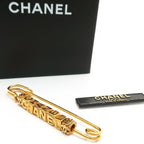 Chanel Brooch Safety Pin 01 P Logo Cube GP Gold Color