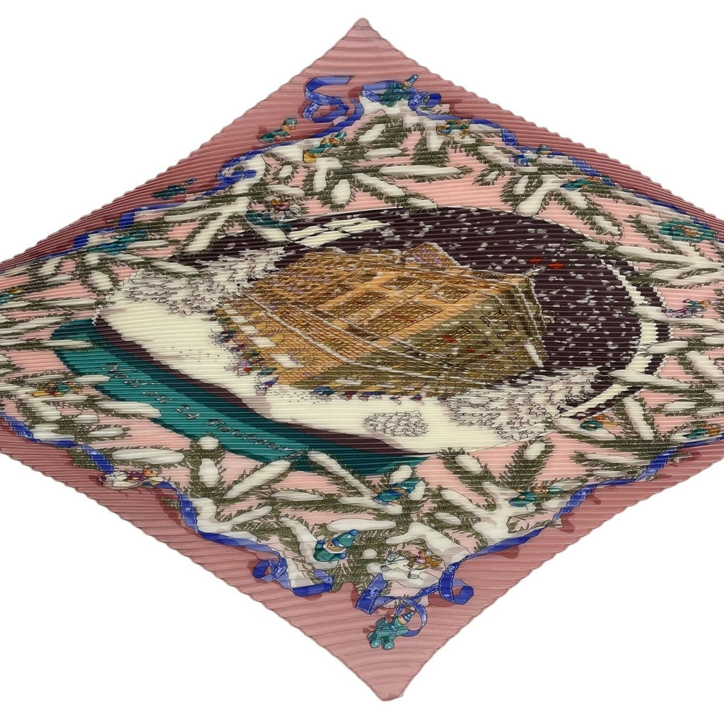 Hermes Scarf Pleated Silk Noel Au 24 Faubourg Christmas at Pink — view 4