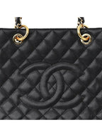 Chanel Gst Caviar Grand Shopping Tote Quilted Shoulder Bag Black Chain