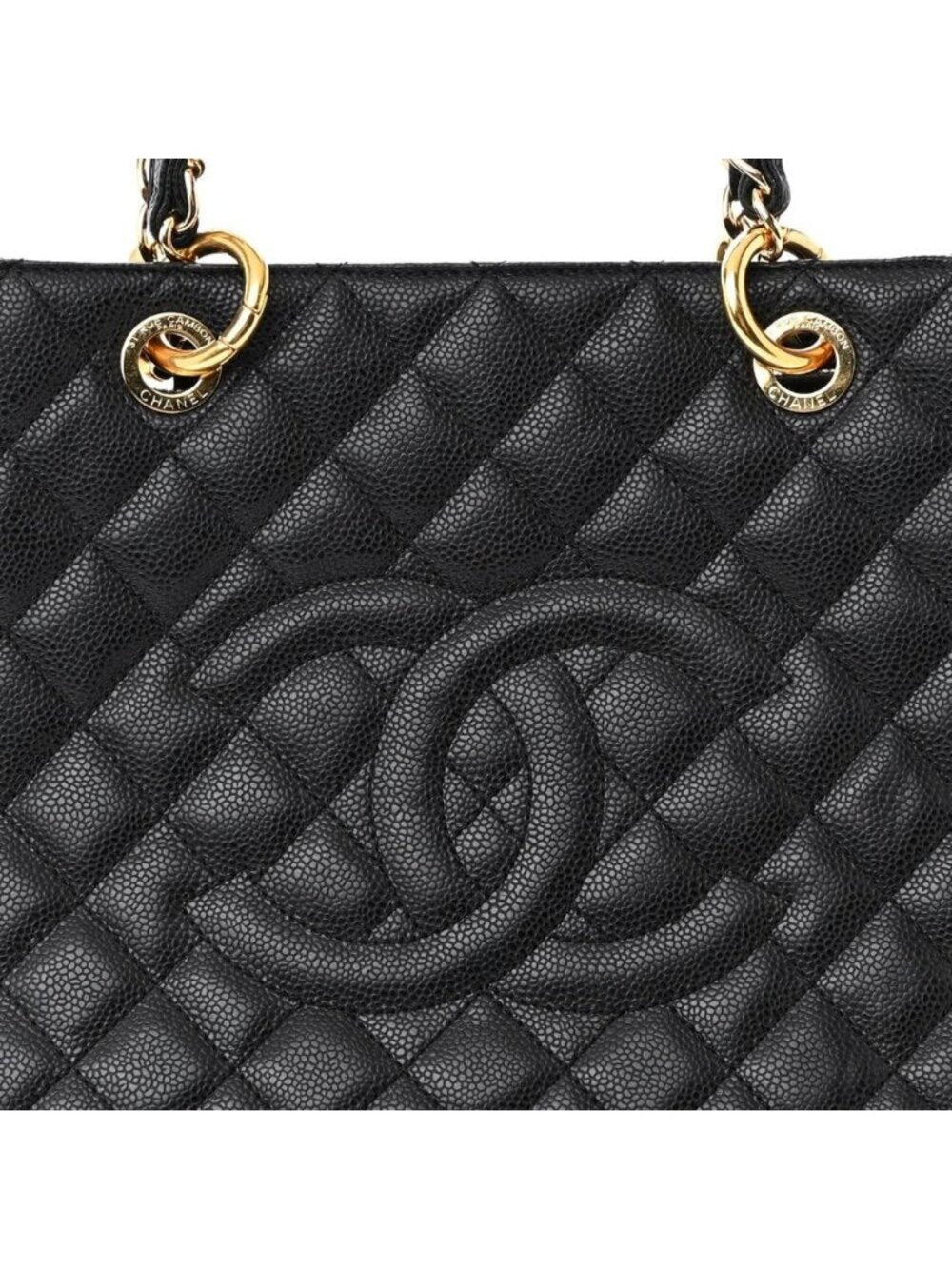 Chanel Gst Caviar Grand Shopping Tote Quilted Shoulder Bag Black Chain