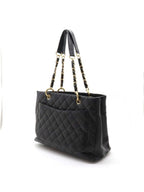 Chanel Gst Caviar Grand Shopping Tote Quilted Shoulder Bag Black Chain