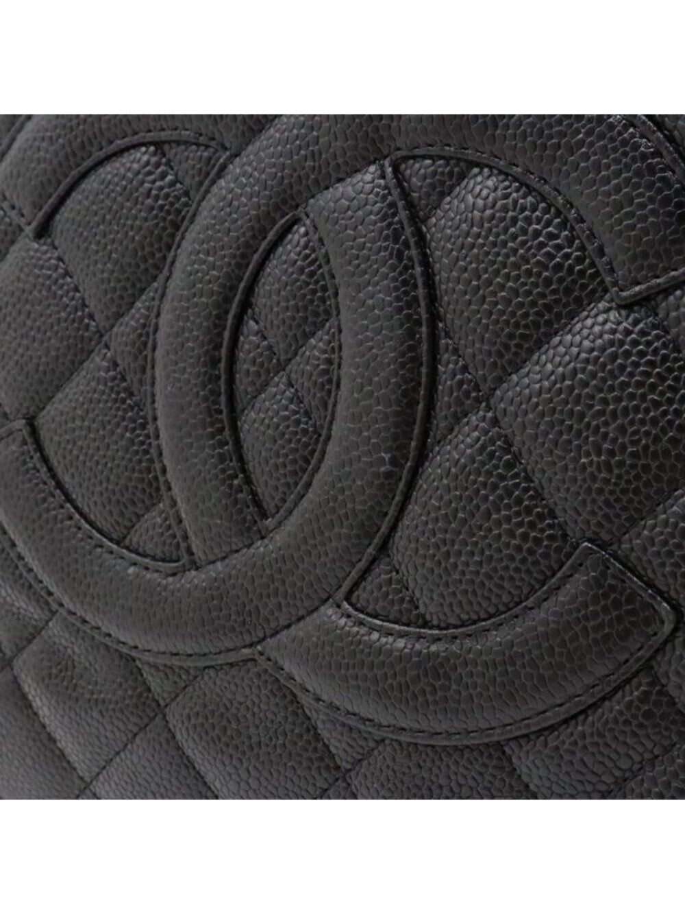 Chanel Gst Caviar Grand Shopping Tote Quilted Shoulder Bag Black Chain