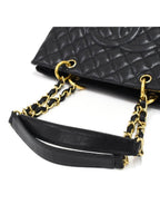 Chanel Gst Caviar Grand Shopping Tote Quilted Shoulder Bag Black Chain