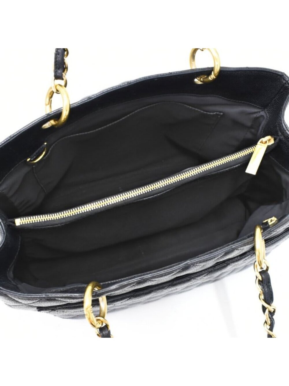 Chanel Gst Caviar Grand Shopping Tote Quilted Shoulder Bag Black Chain