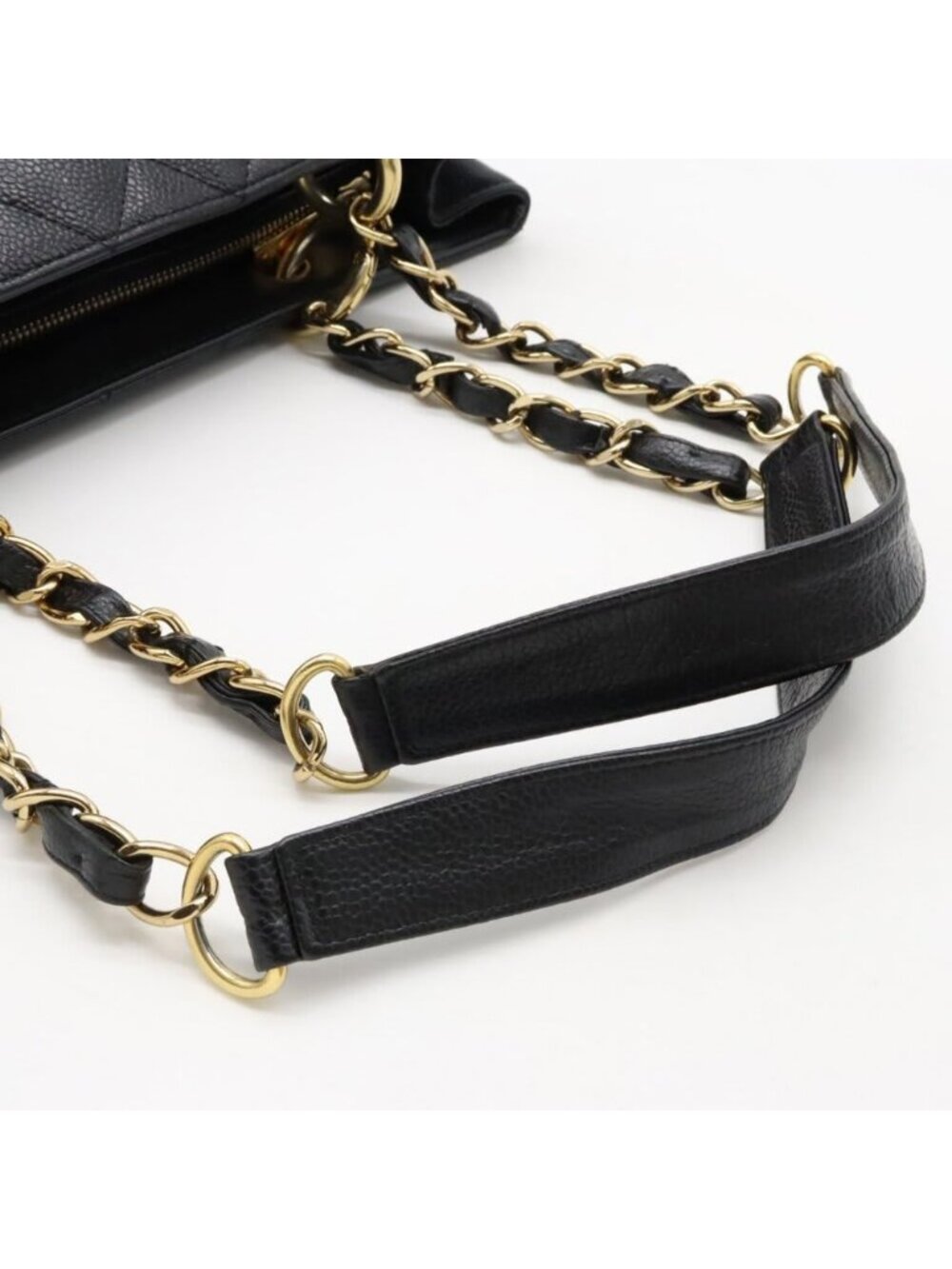 Chanel Gst Caviar Grand Shopping Tote Quilted Shoulder Bag Black Chain