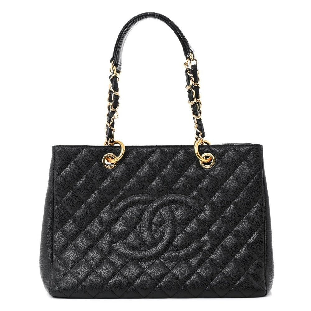 Chanel Gst Caviar Grand Shopping Tote Quilted Shoulder Bag Black Chain — view 2