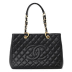 Chanel Gst Caviar Grand Shopping Tote Quilted Shoulder Bag Black Chain — view 2