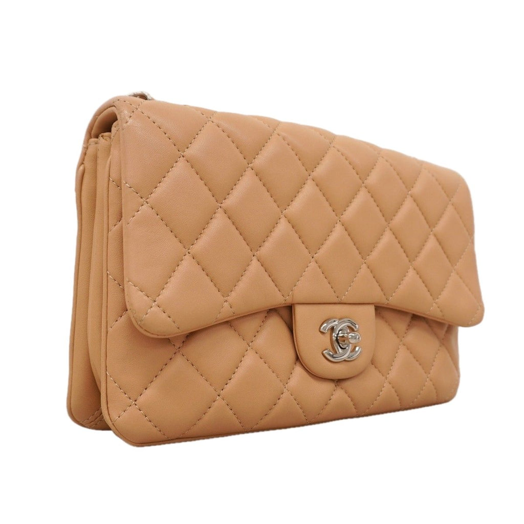 Chanel Shoulder Bag Quilted Lambskin Beige Silver — view 2