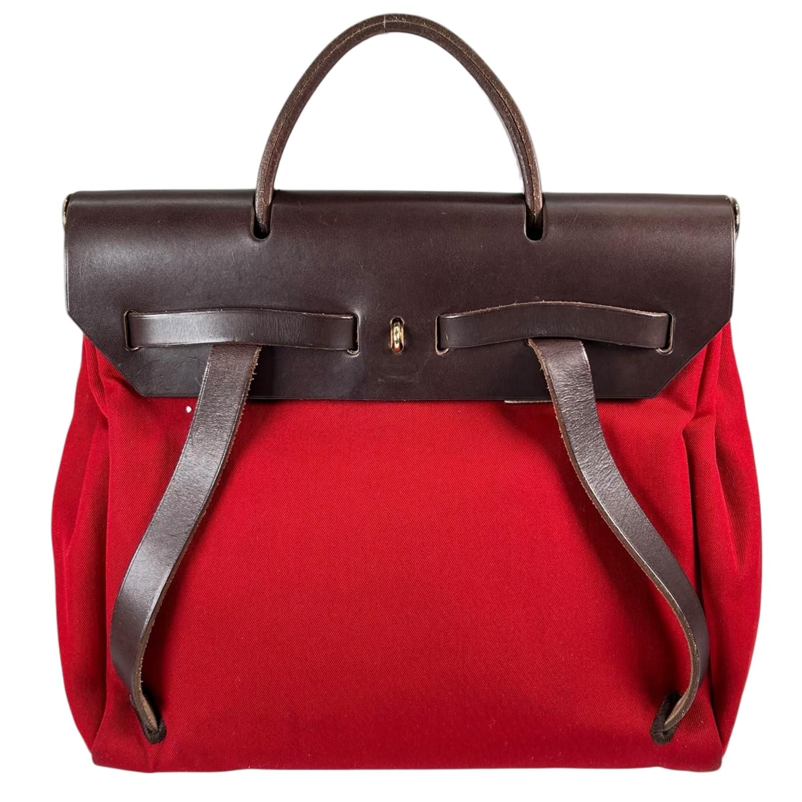 Hermes Herbag a Dos PM Towarmilode Leather Orange Brown Red Backpack Gold — view 2