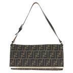Fendi Vintage Zucca Brown Silver Canvas Leather Shoulder Bag
