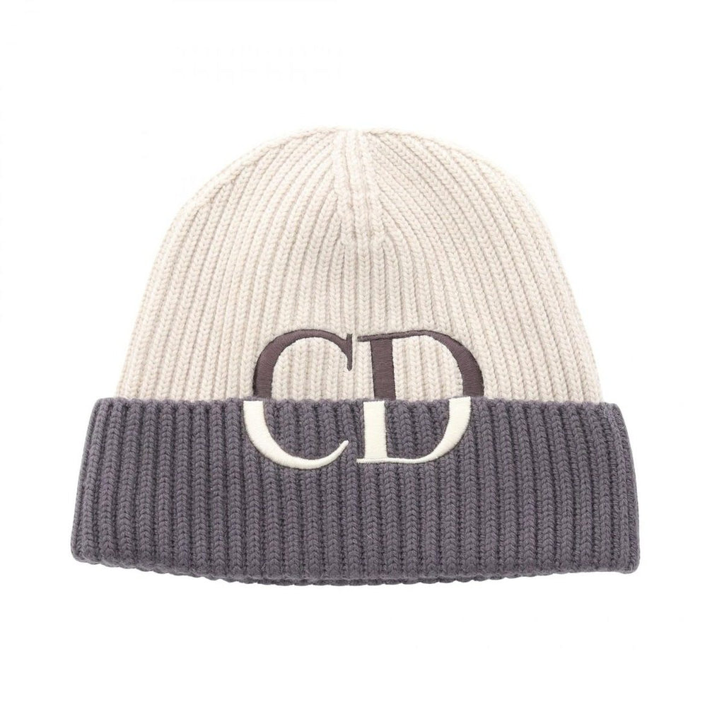 Dior Knit Cap CD Logo Embroidery Cap Beige Wool
