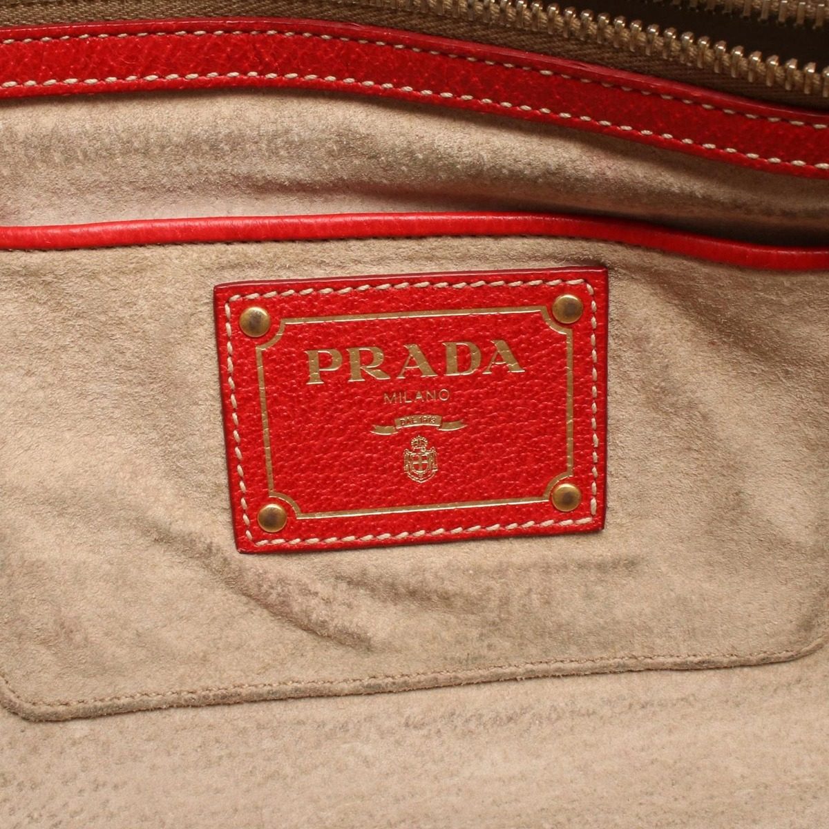 Prada Handbag 2-Way Beige Red Canvas Leather Shoulder — view 4
