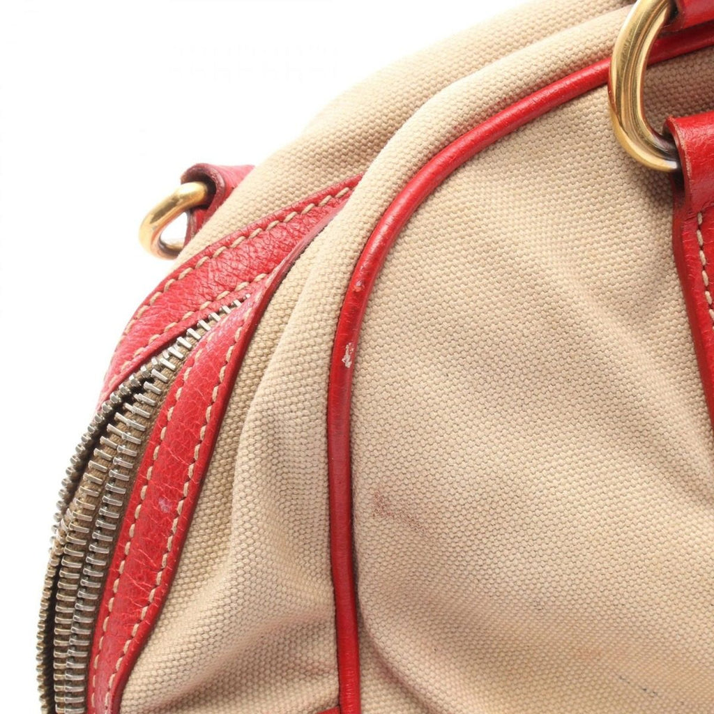 Prada Handbag 2-Way Beige Red Canvas Leather Shoulder — view 8