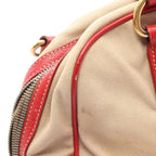 Prada Handbag 2-Way Beige Red Canvas Leather Shoulder — view 8